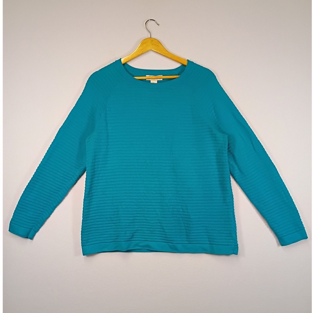 Coastal Ribbed Christopher & Banks Womens Large Teal Blue Raglan Knit Sweater